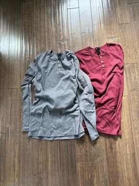 English Laundry Men’s Long Sleeve Henley - Gray & Burgundy